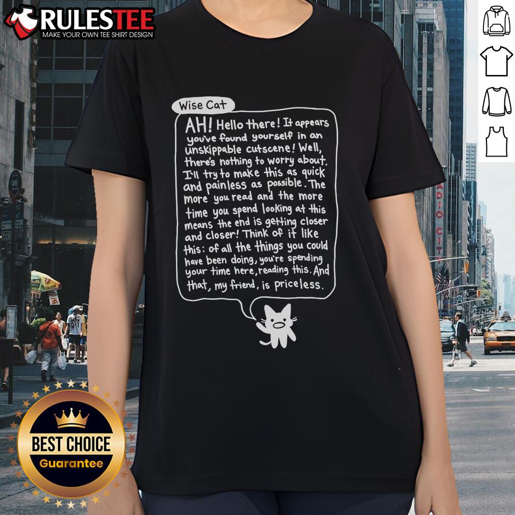 Awesome Bandage Brigade Unskippable Cutscene Wise Cat T-Shirt - Image 3