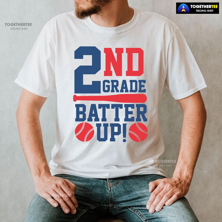 2nd Grade Batter Up Baseball Second Grade Student Back To School T-Shirt - Image 2