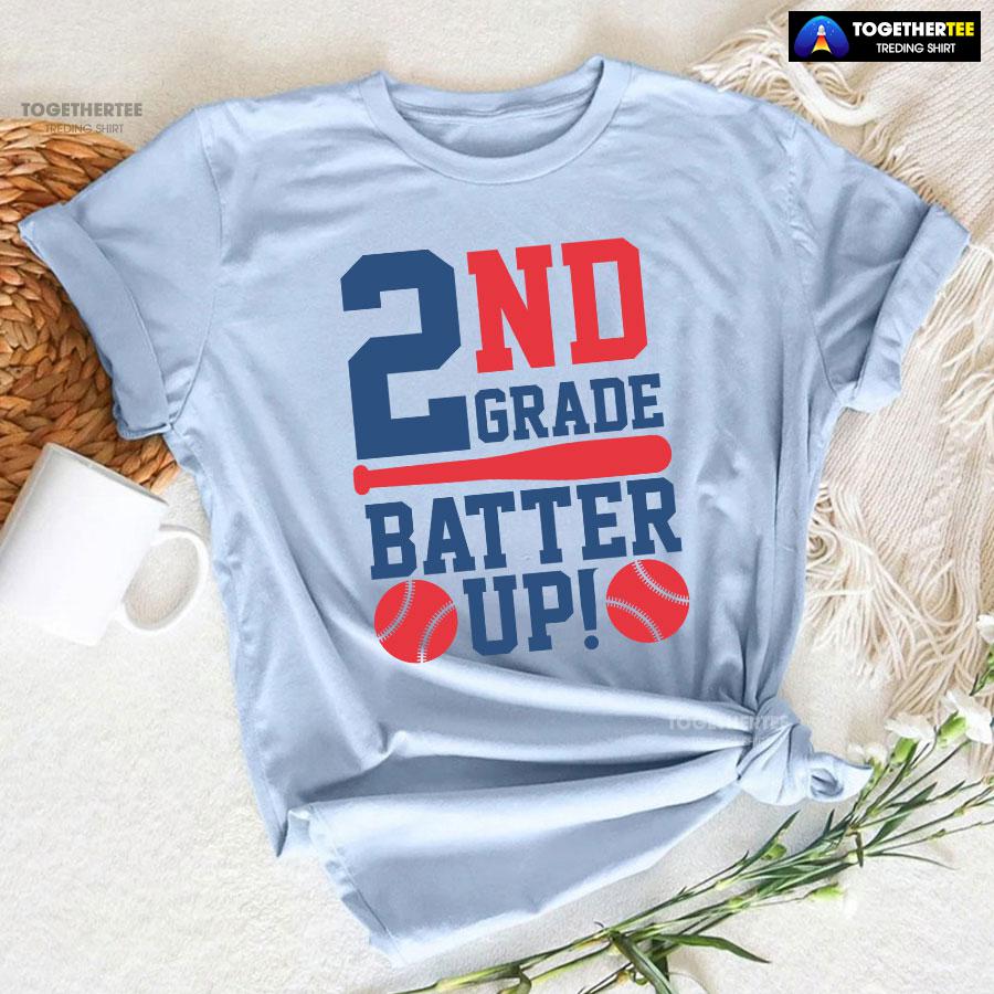 2nd Grade Batter Up Baseball Second Grade Student Back To School T-Shirt - Image 7