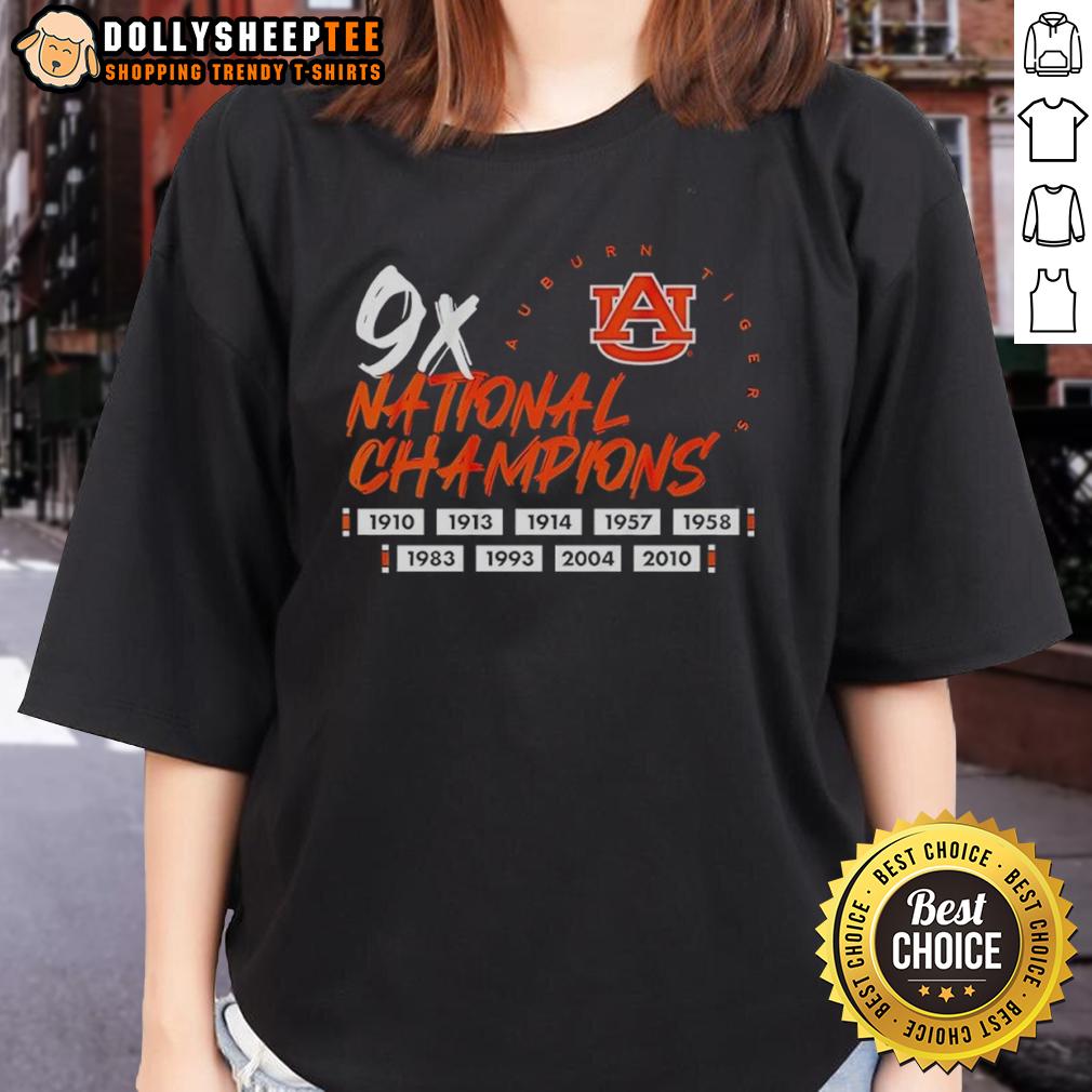 Top Nine Time National Champions Auburn Tigers Football Logo T-Shirt - Image 3