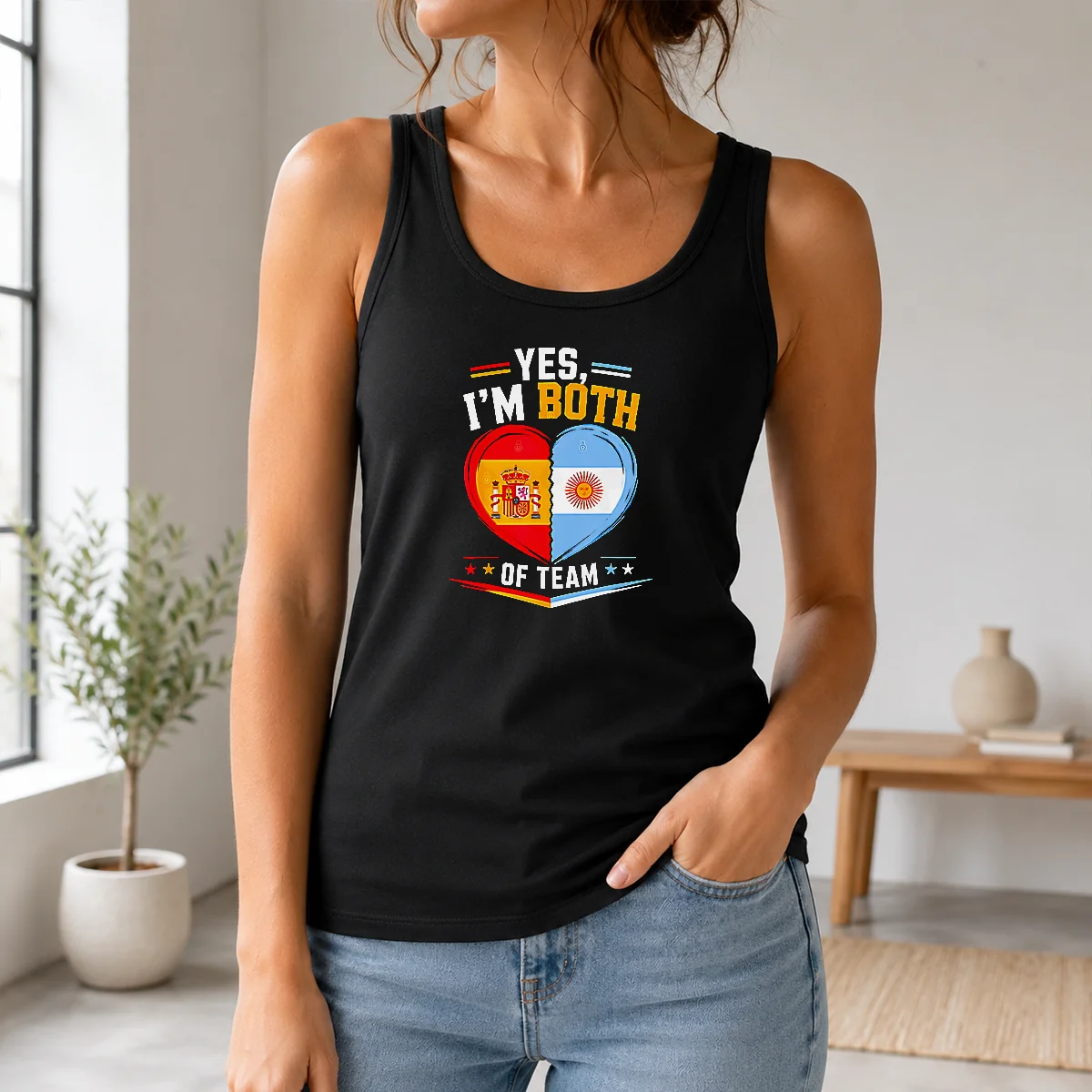 Pretty Yes I'm Both Of Team Spain And Argentina Heart Flag Shirt - Image 3