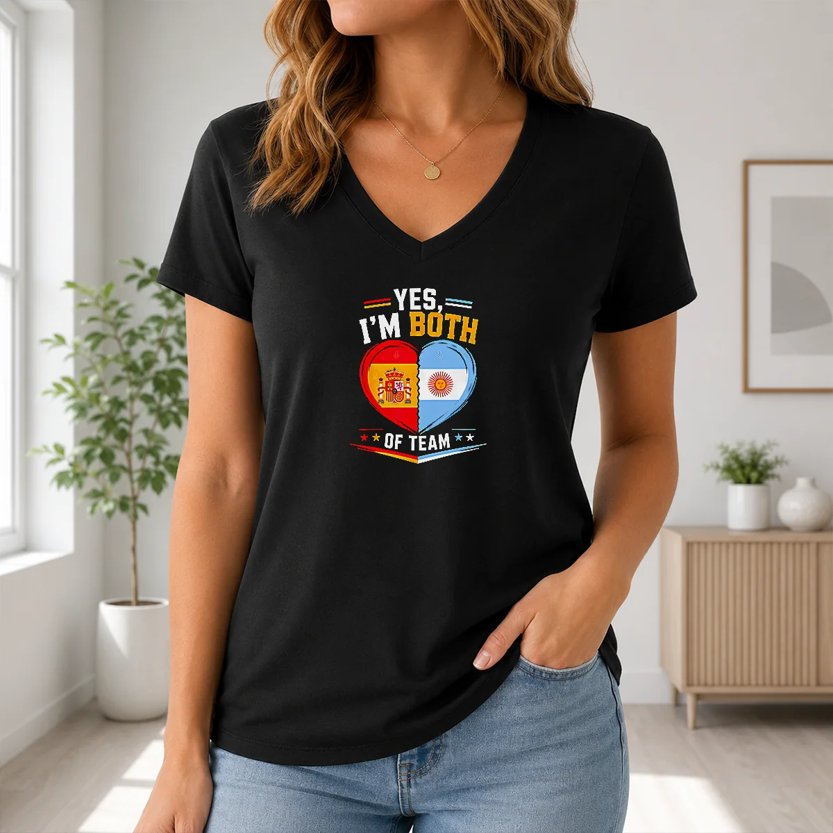 Pretty Yes I'm Both Of Team Spain And Argentina Heart Flag Shirt - Image 2