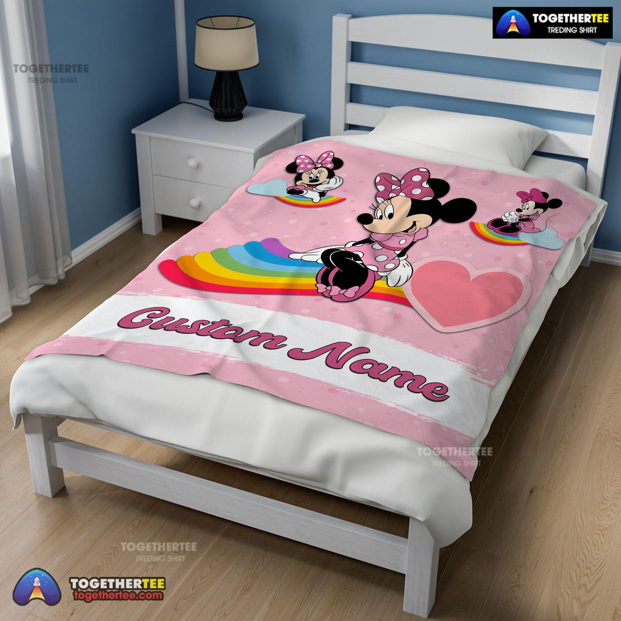 Official Disney Cartoon Minnie With Rainbow Blanket Fleece Customized Blanket - Image 2