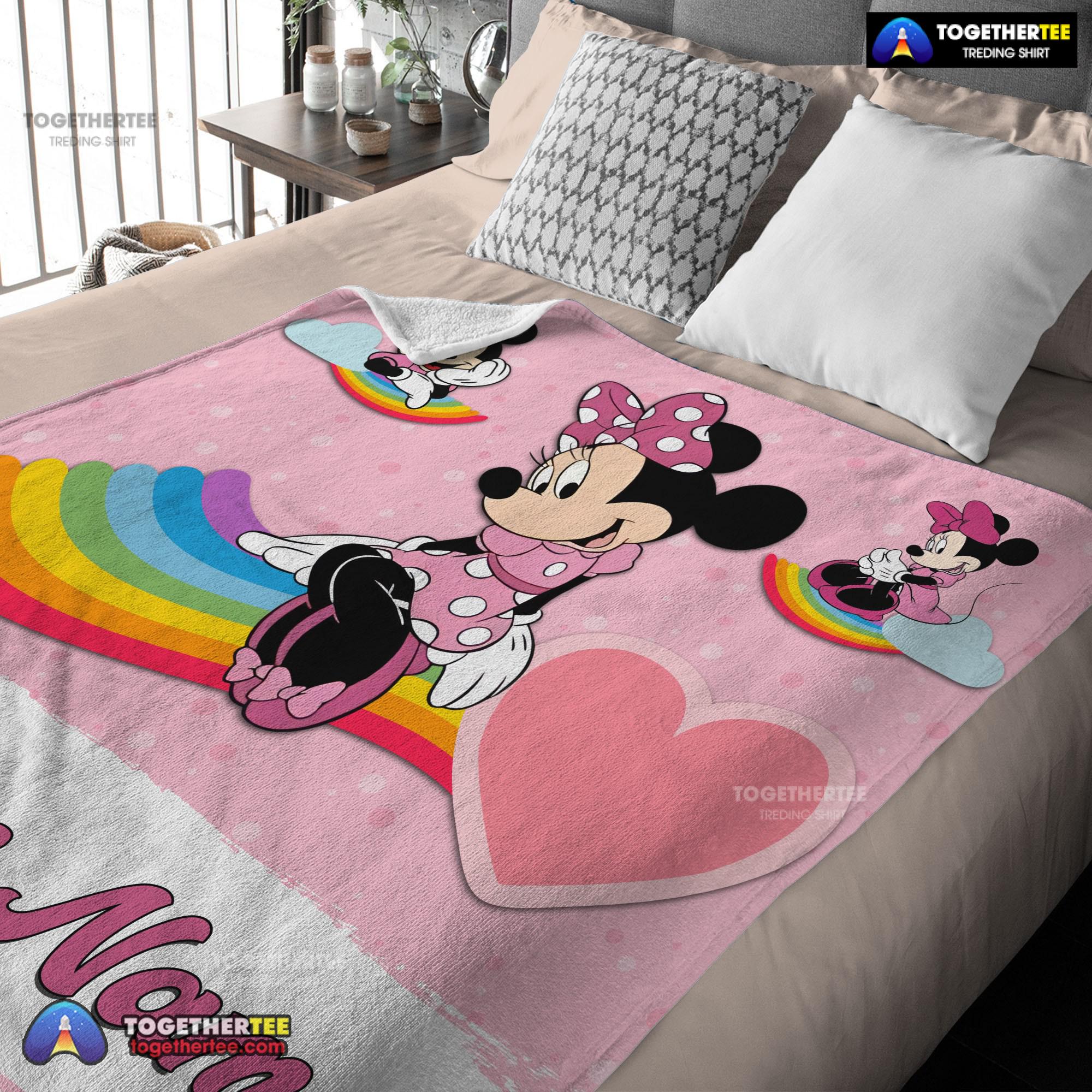 Official Disney Cartoon Minnie With Rainbow Blanket Fleece Customized Blanket - Image 3
