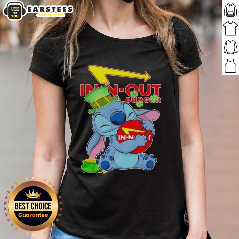Cute Stitch Hug The In-N-Out Burger Logo Happy Patrick's Day T-Shirt - Image 4