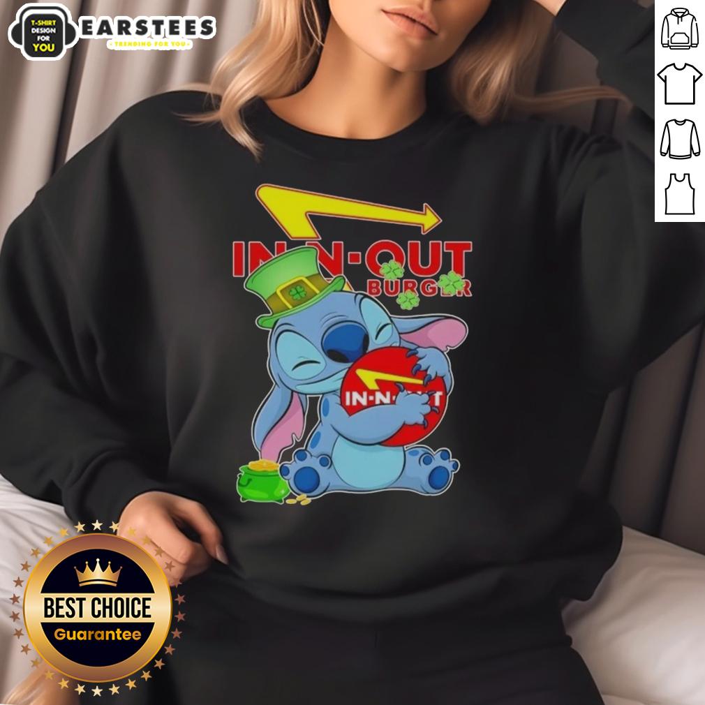 Cute Stitch Hug The In-N-Out Burger Logo Happy Patrick's Day T-Shirt - Image 3