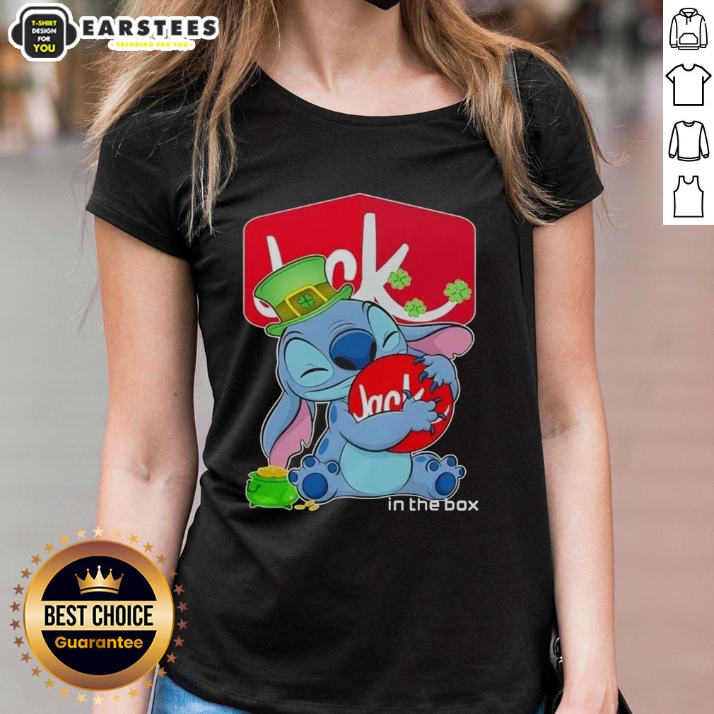 Cute Stitch Hug The Jack In The Box Logo Happy Patrick's Day T-Shirt - Image 3