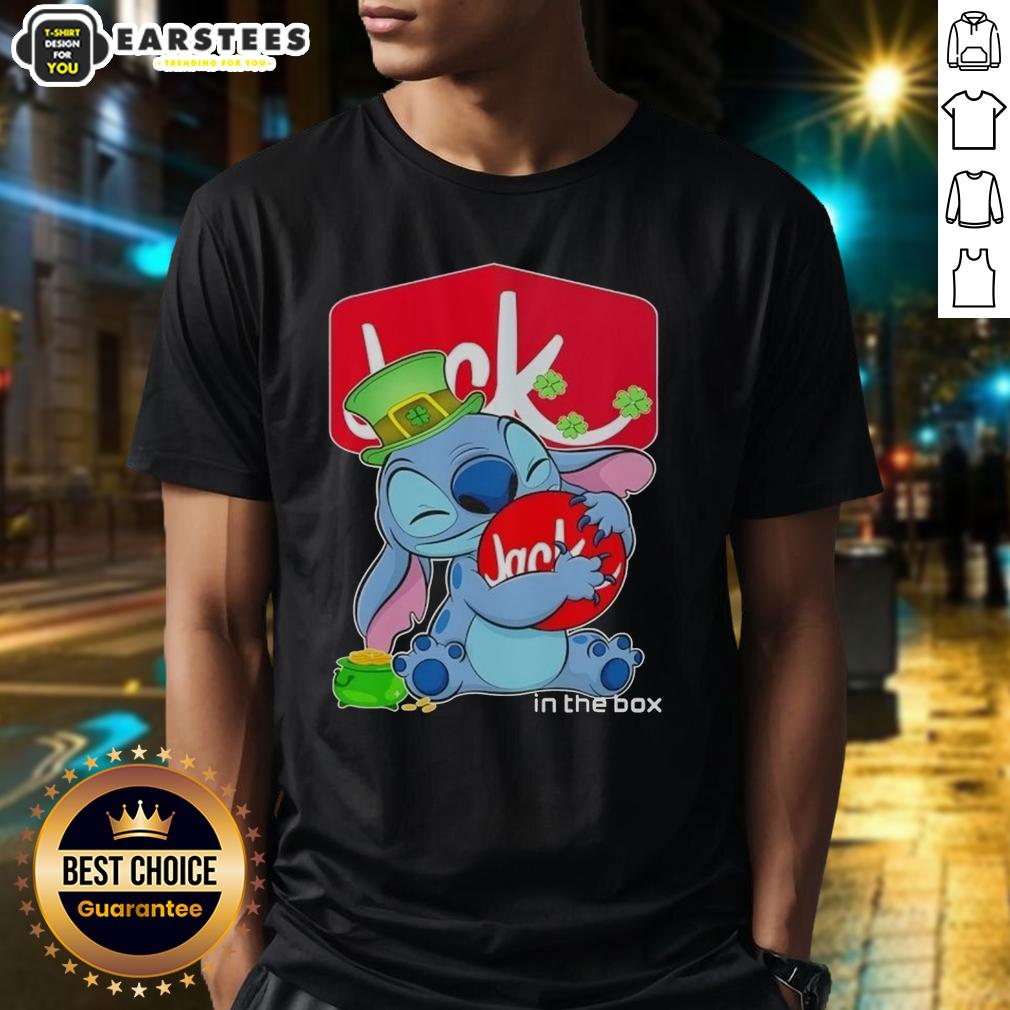 Cute Stitch Hug The Jack In The Box Logo Happy Patrick's Day T-Shirt