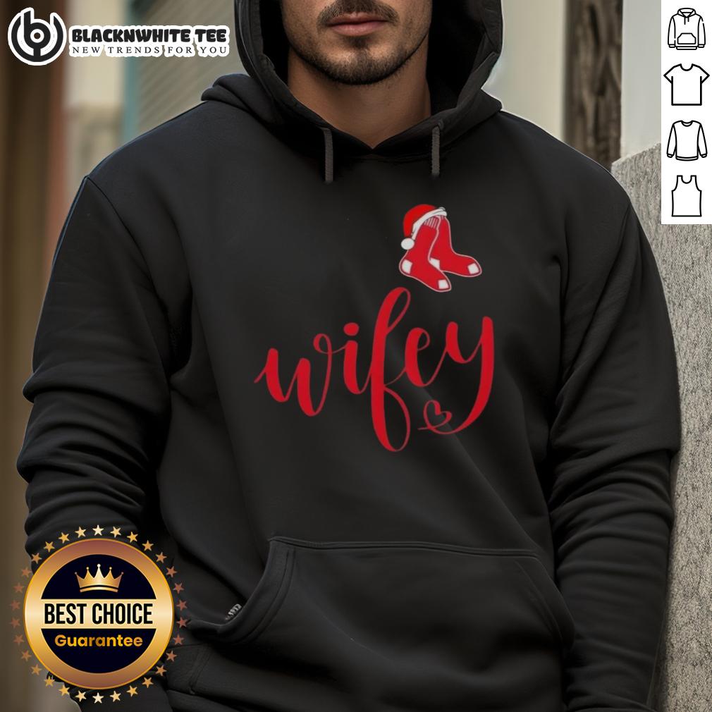 Good Wifey Boston Red Sox Santa Hat Merry Christmas T-Shirt - Image 2