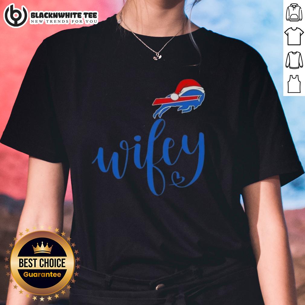 Good Wifey Buffalo Bills Santa Hat Merry Christmas T-Shirt - Image 3