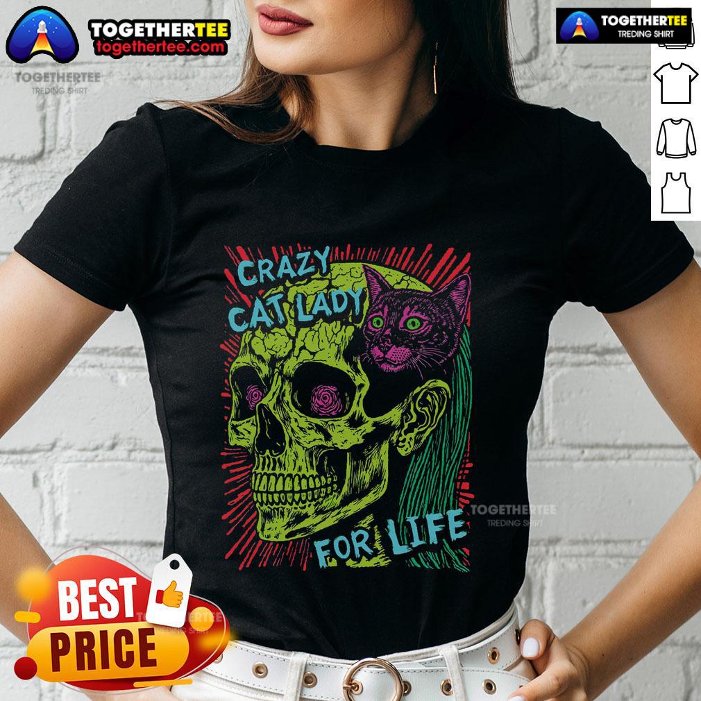 Top Crazy Cat Lady For Life Goth Punk Grunge Cat With Skull T-Shirt - Image 3