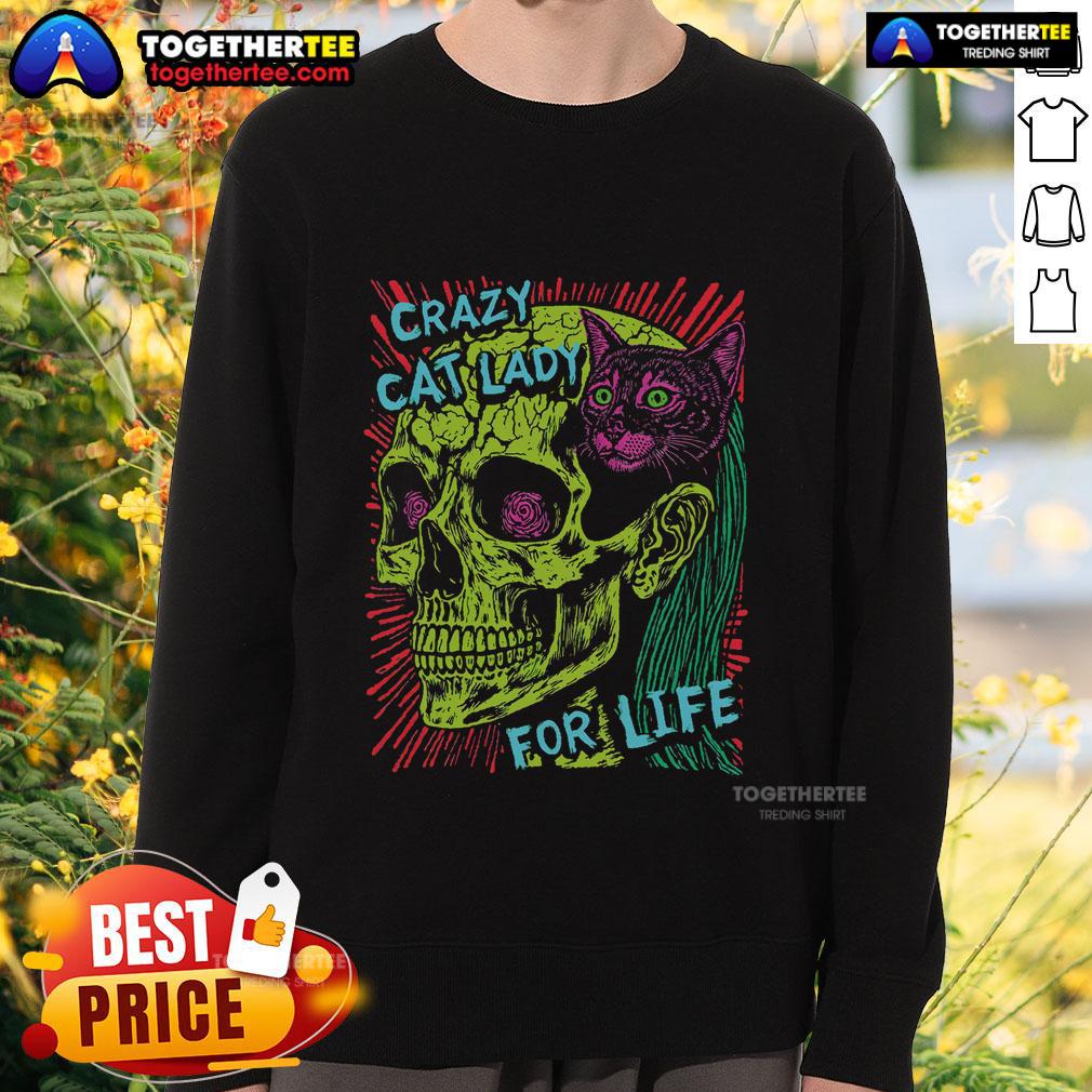 Top Crazy Cat Lady For Life Goth Punk Grunge Cat With Skull T-Shirt - Image 5