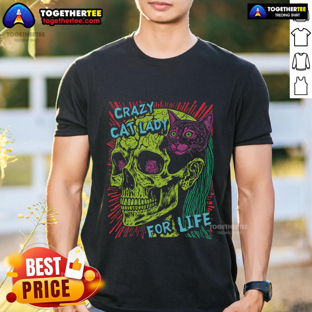 Top Crazy Cat Lady For Life Goth Punk Grunge Cat With Skull T-Shirt