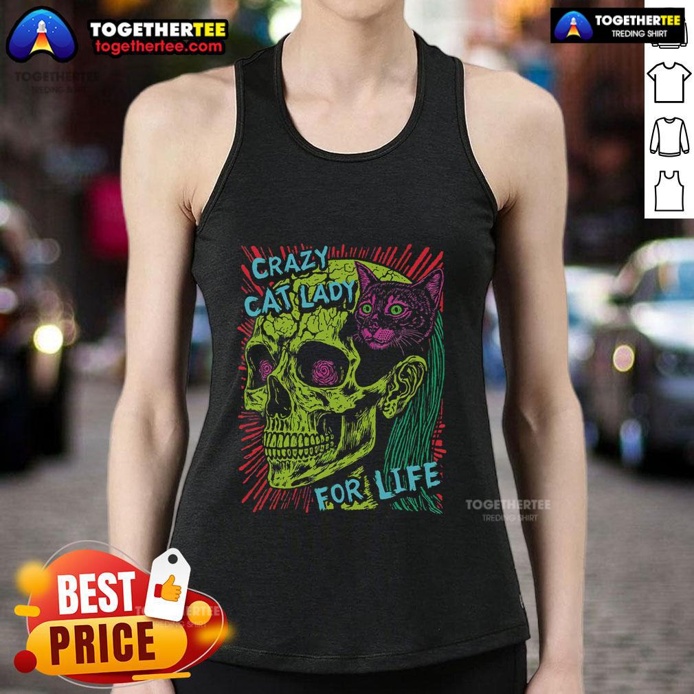 Top Crazy Cat Lady For Life Goth Punk Grunge Cat With Skull T-Shirt - Image 4