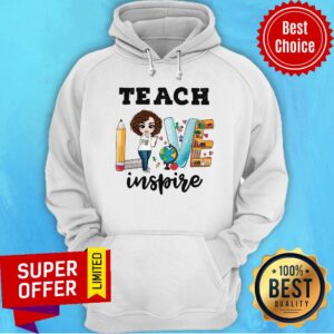 Alternative view of Teach Love Inspire Bookshelf Pencil Ruler Globe Shirt