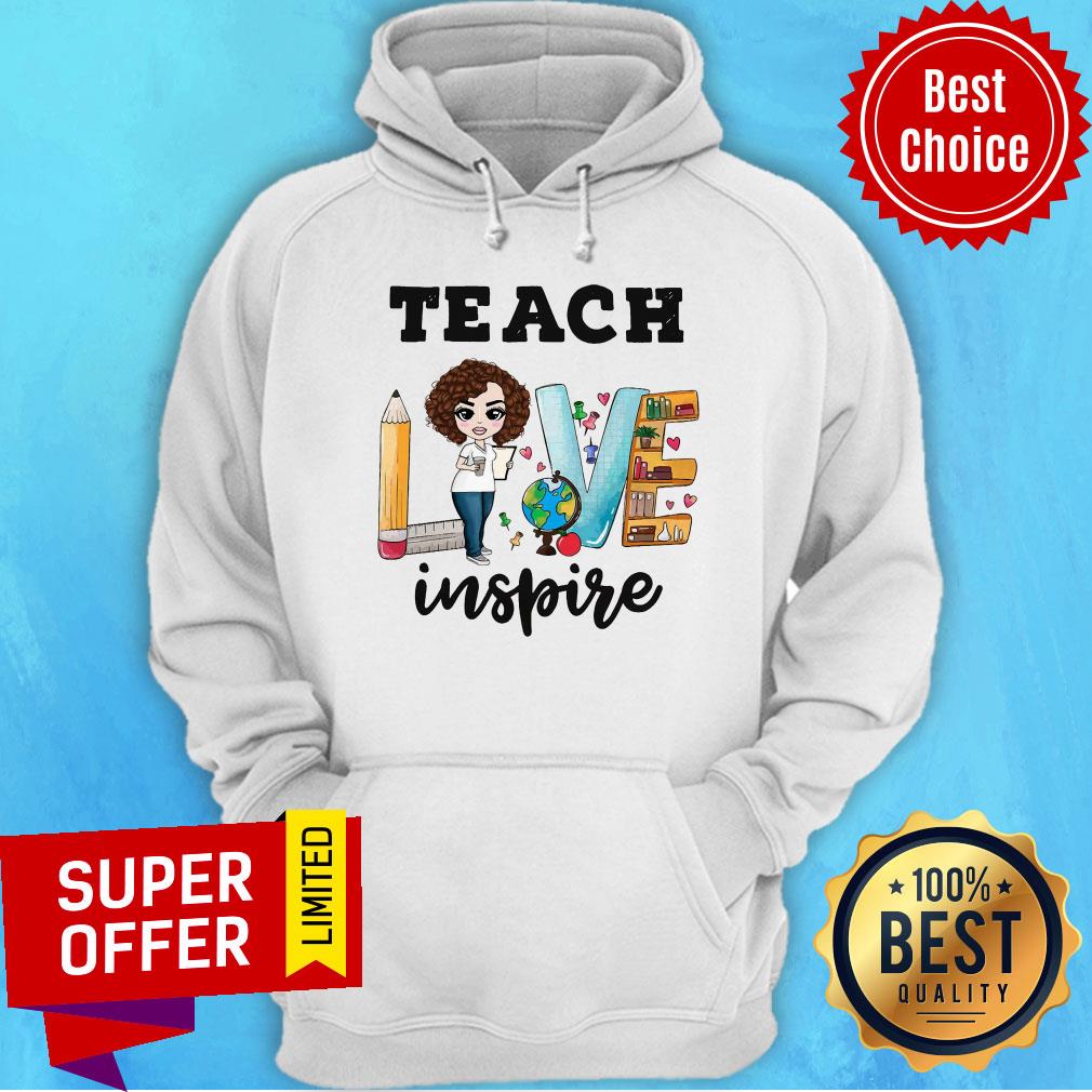 Teach Love Inspire Bookshelf Pencil Ruler Globe Shirt - Image 2