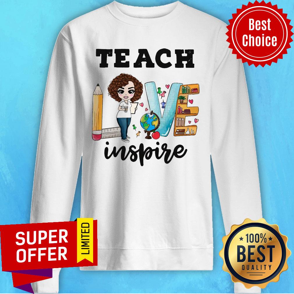 Teach Love Inspire Bookshelf Pencil Ruler Globe Shirt - Image 5