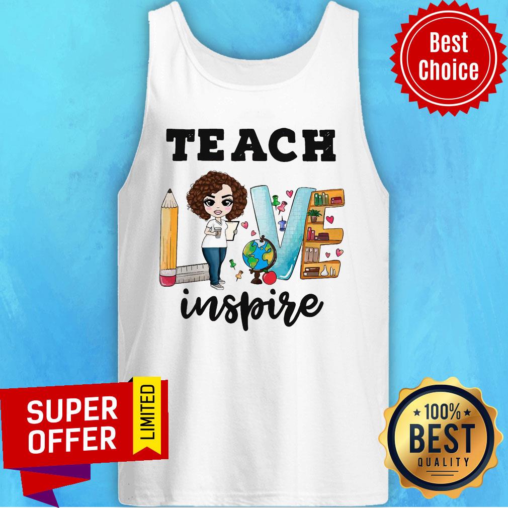 Teach Love Inspire Bookshelf Pencil Ruler Globe Shirt - Image 4