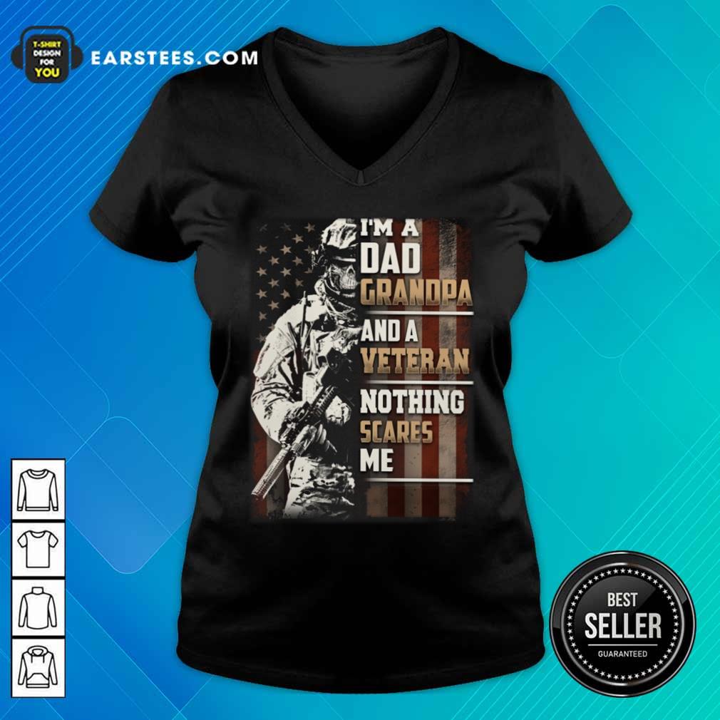 I'm A Grandpa And A Veteran Nothing Scares Me American Flag Shirt - Image 5