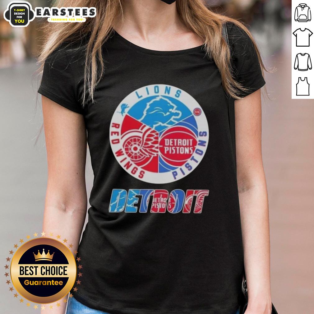 Awesome Detroit City Sports Lions Pistons Red Wings Logo T-Shirt - Image 3