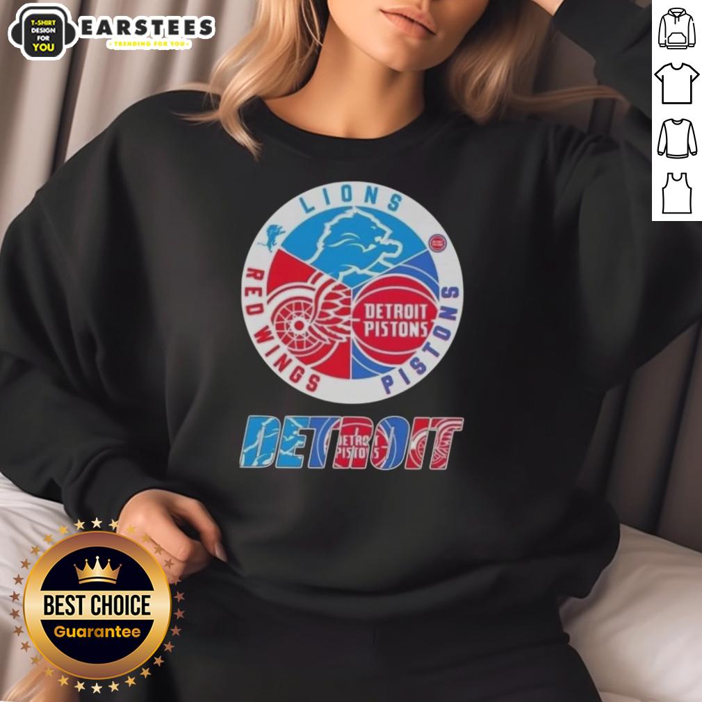 Awesome Detroit City Sports Lions Pistons Red Wings Logo T-Shirt - Image 5