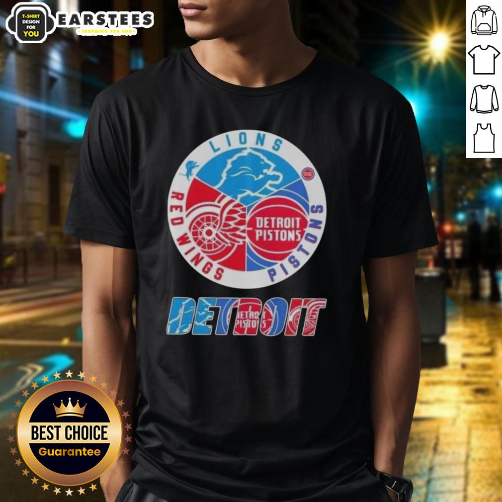 Awesome Detroit City Sports Lions Pistons Red Wings Logo T-Shirt