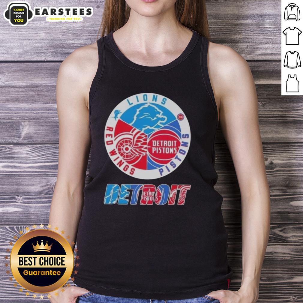 Awesome Detroit City Sports Lions Pistons Red Wings Logo T-Shirt - Image 4