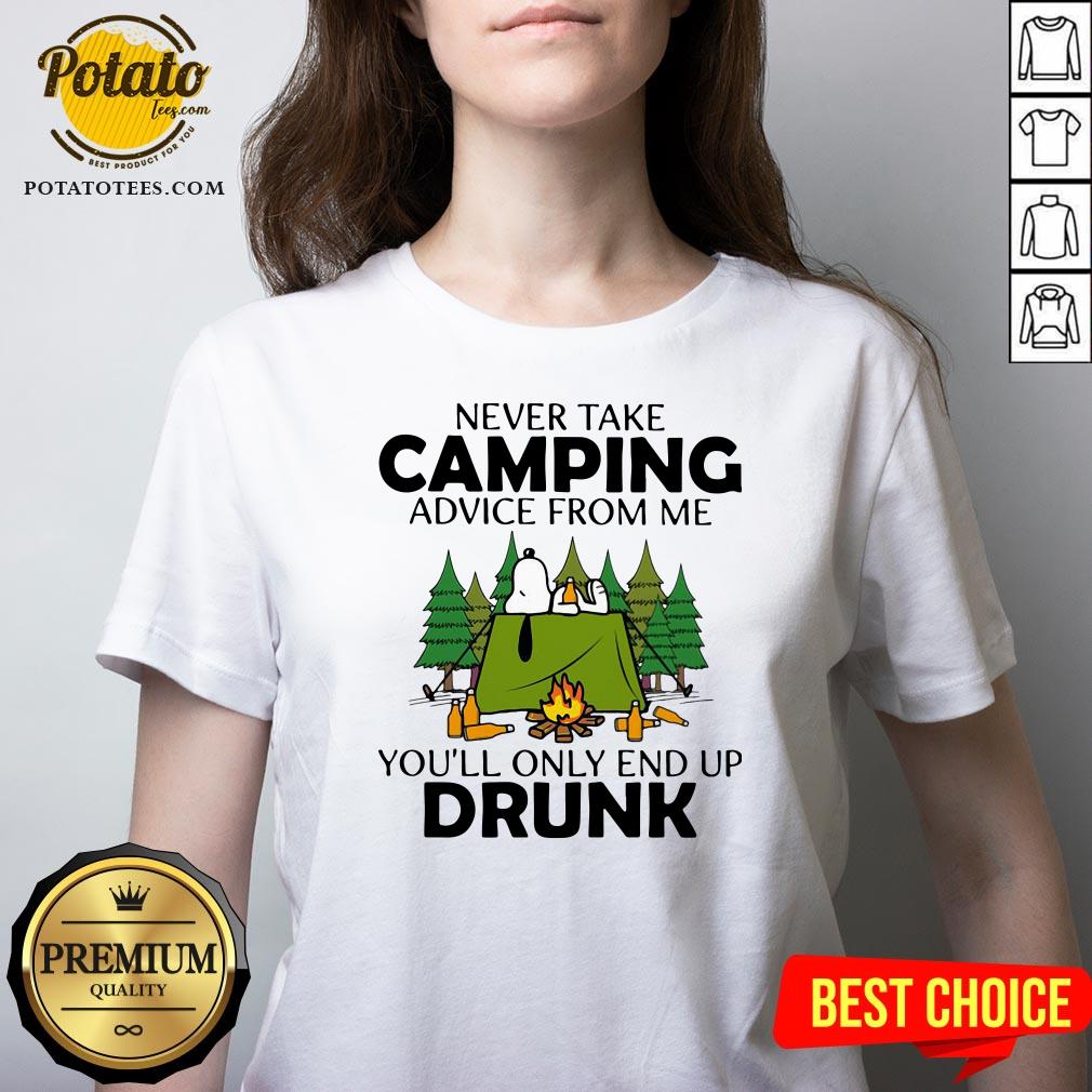 Snoopy Never Take Camping Advice From Me You’ll Only End Up Drunk Shirt - Image 2