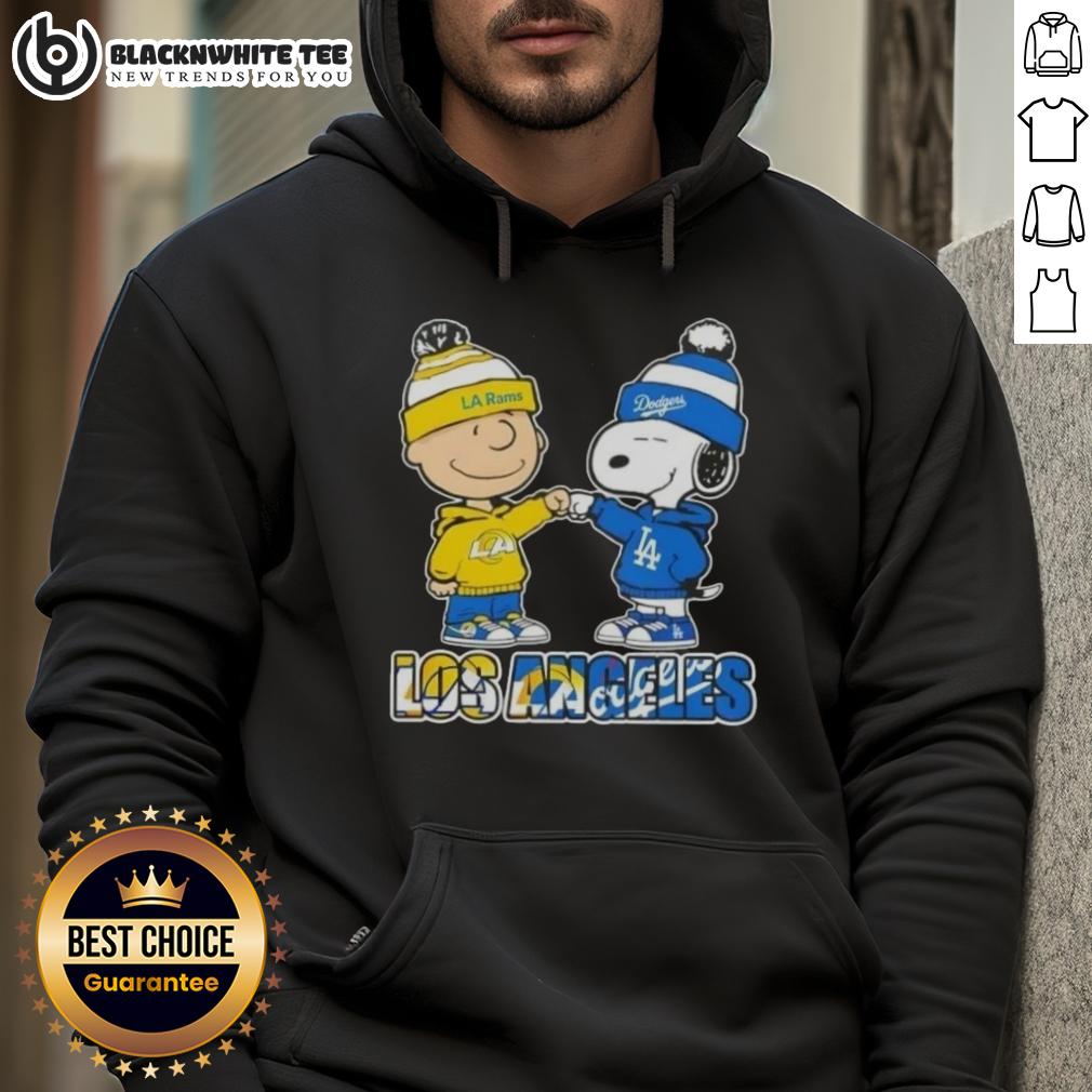 Cute Charlie Brown Fist Bump Snoopy Los Angeles Sports Rams X Dodgers T-Shirt - Image 2