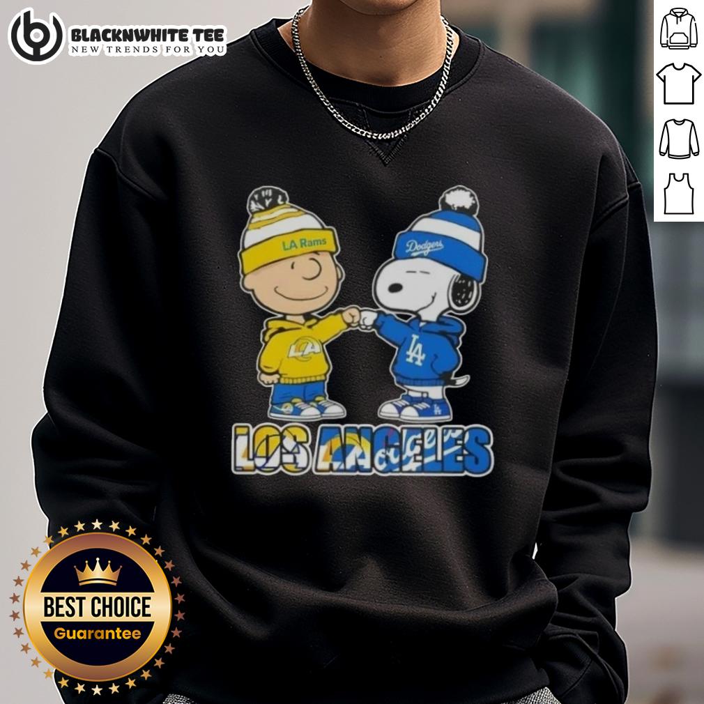 Cute Charlie Brown Fist Bump Snoopy Los Angeles Sports Rams X Dodgers T-Shirt - Image 5