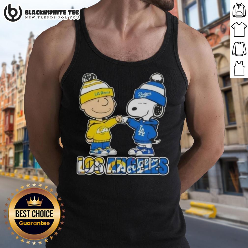 Cute Charlie Brown Fist Bump Snoopy Los Angeles Sports Rams X Dodgers T-Shirt - Image 4