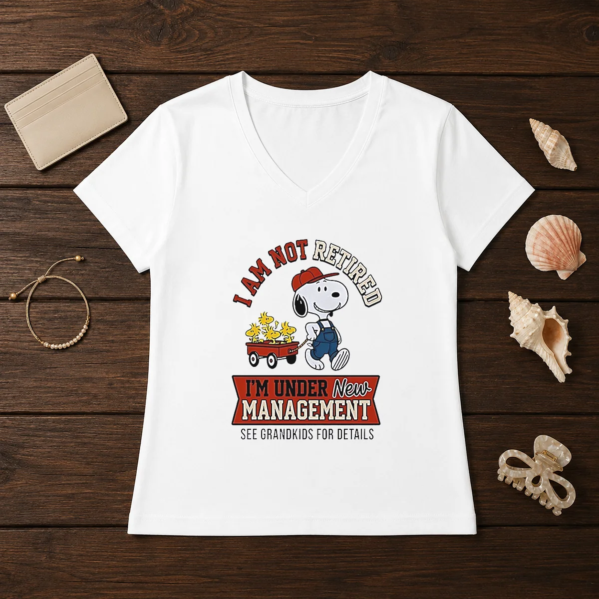 Good Snoopy I Am Not Retired I'M Under New Management See Grandkids For Details Shirt - Image 2