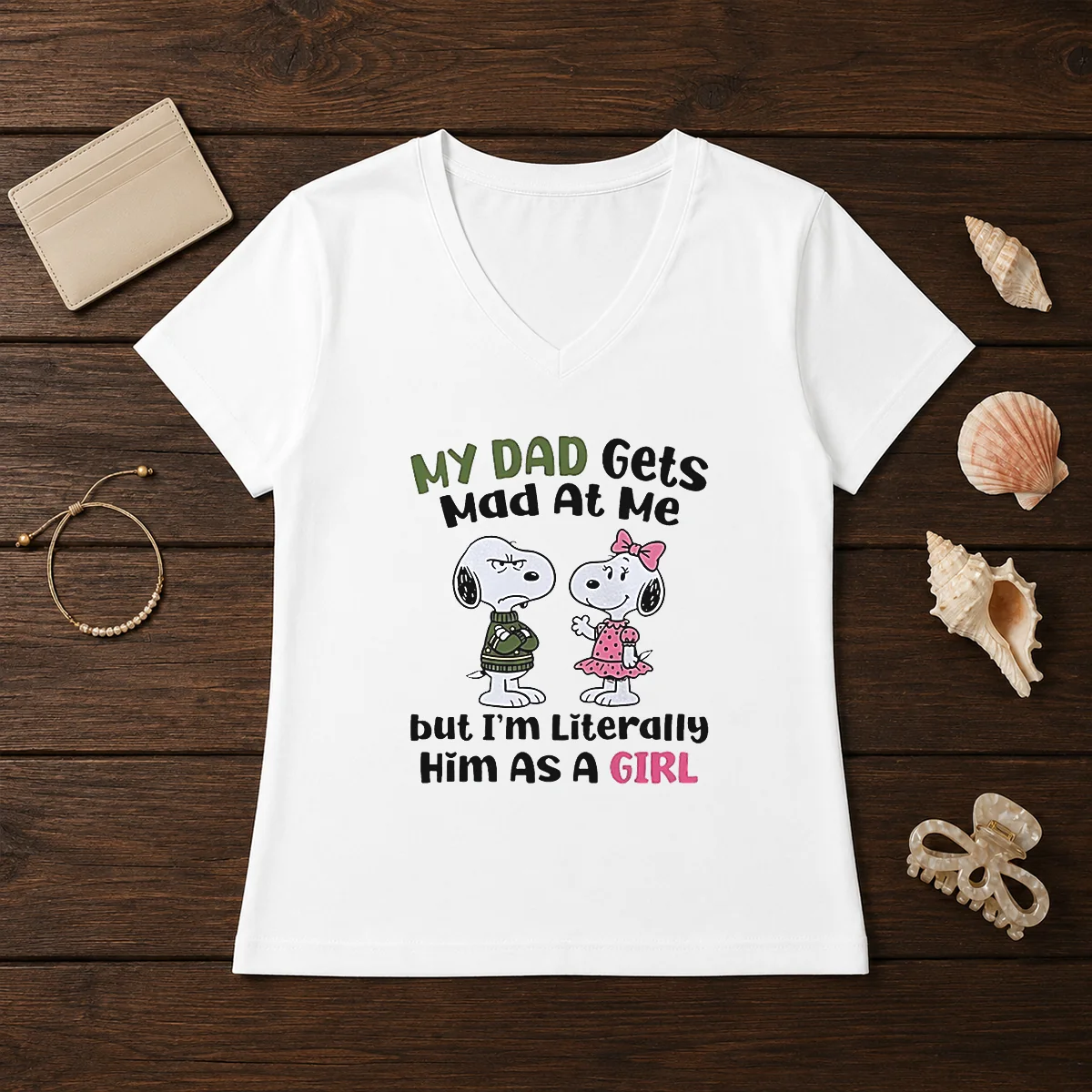 Good Snoopy My Dad Gets Mad At Me But I'M Literally Him As A Girl Shirt - Image 2