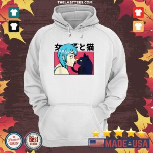 Alternative view of Top Japanese Anime Blue Haired Neko Girl Cute Black Cat T Shirt