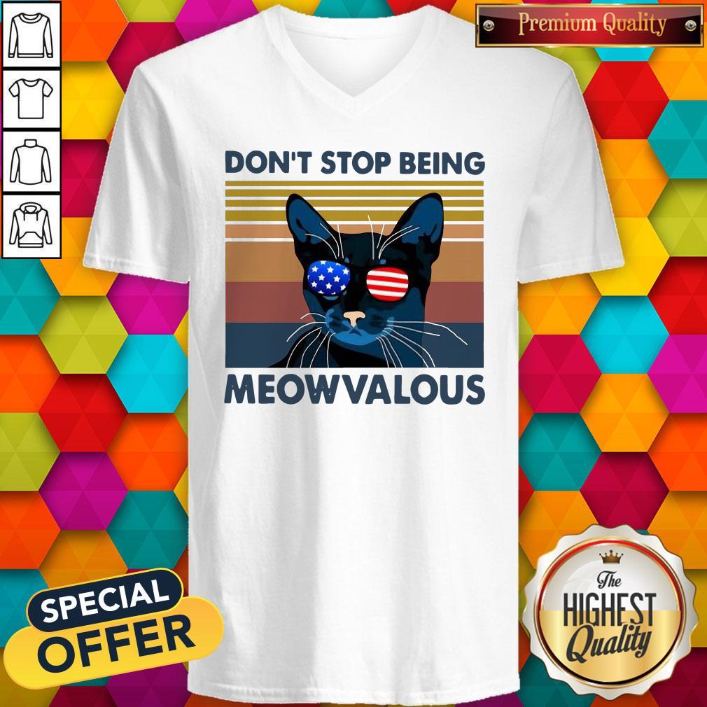 Cat Don’t Stop Being Meowvalous American Flag Vintage Shirt - Image 2