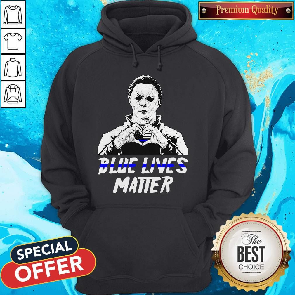 Halloween Michael Myers Blue Lives Matter Heart American Flag Independence Day Shirt - Image 3