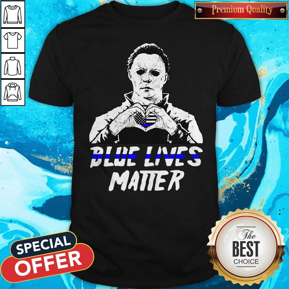 Halloween Michael Myers Blue Lives Matter Heart American Flag Independence Day Shirt
