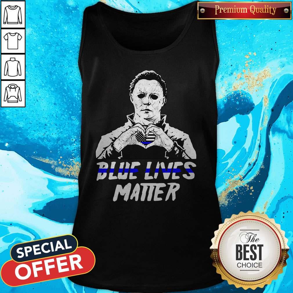 Halloween Michael Myers Blue Lives Matter Heart American Flag Independence Day Shirt - Image 4