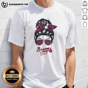 Top Atlanta Braves Girl Messy Bun Glasses T-Shirt