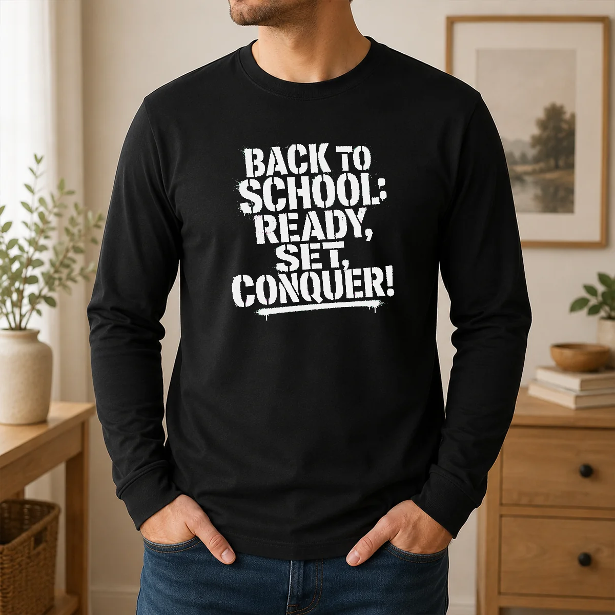 Original Back To School Ready Set Conquer Stencil Shirt - Image 6
