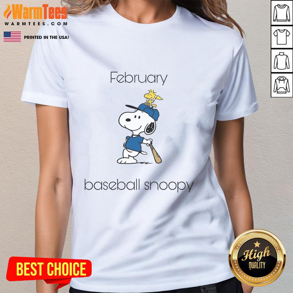 Awesome February Baseball Snoopy Woodstock T-Shirt - Image 3
