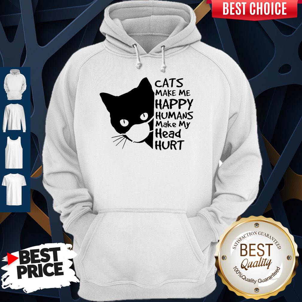 Back Cat Face Mask Cats Make Me Happy Humans Make My Head Hurt Shirt - Image 2
