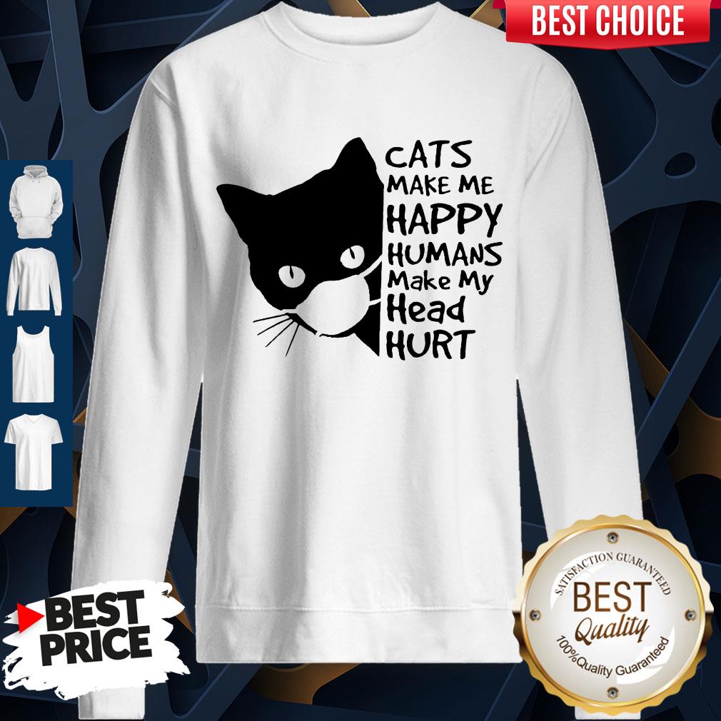 Back Cat Face Mask Cats Make Me Happy Humans Make My Head Hurt Shirt - Image 5