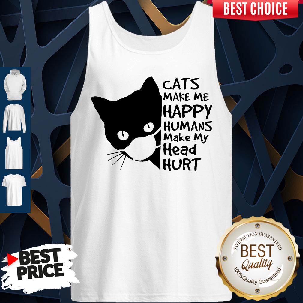 Back Cat Face Mask Cats Make Me Happy Humans Make My Head Hurt Shirt - Image 4
