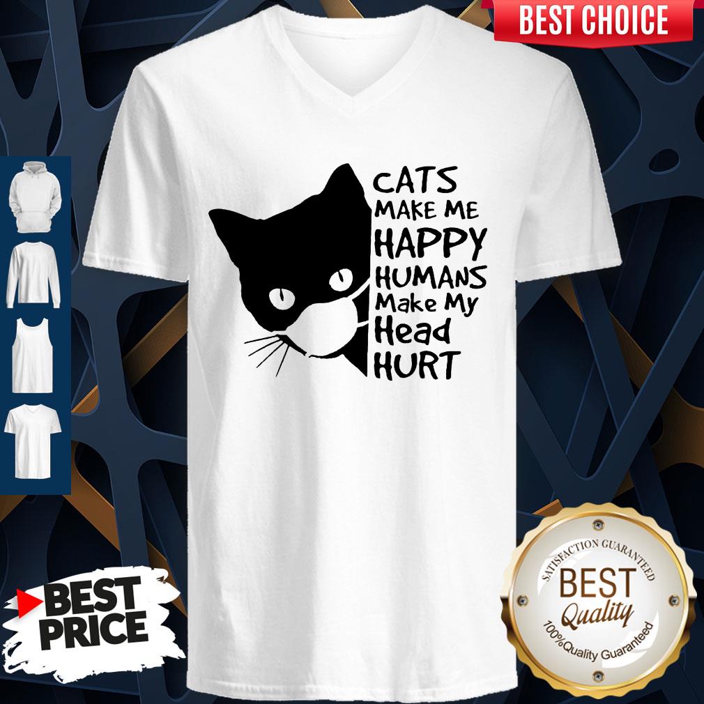 Back Cat Face Mask Cats Make Me Happy Humans Make My Head Hurt Shirt - Image 3