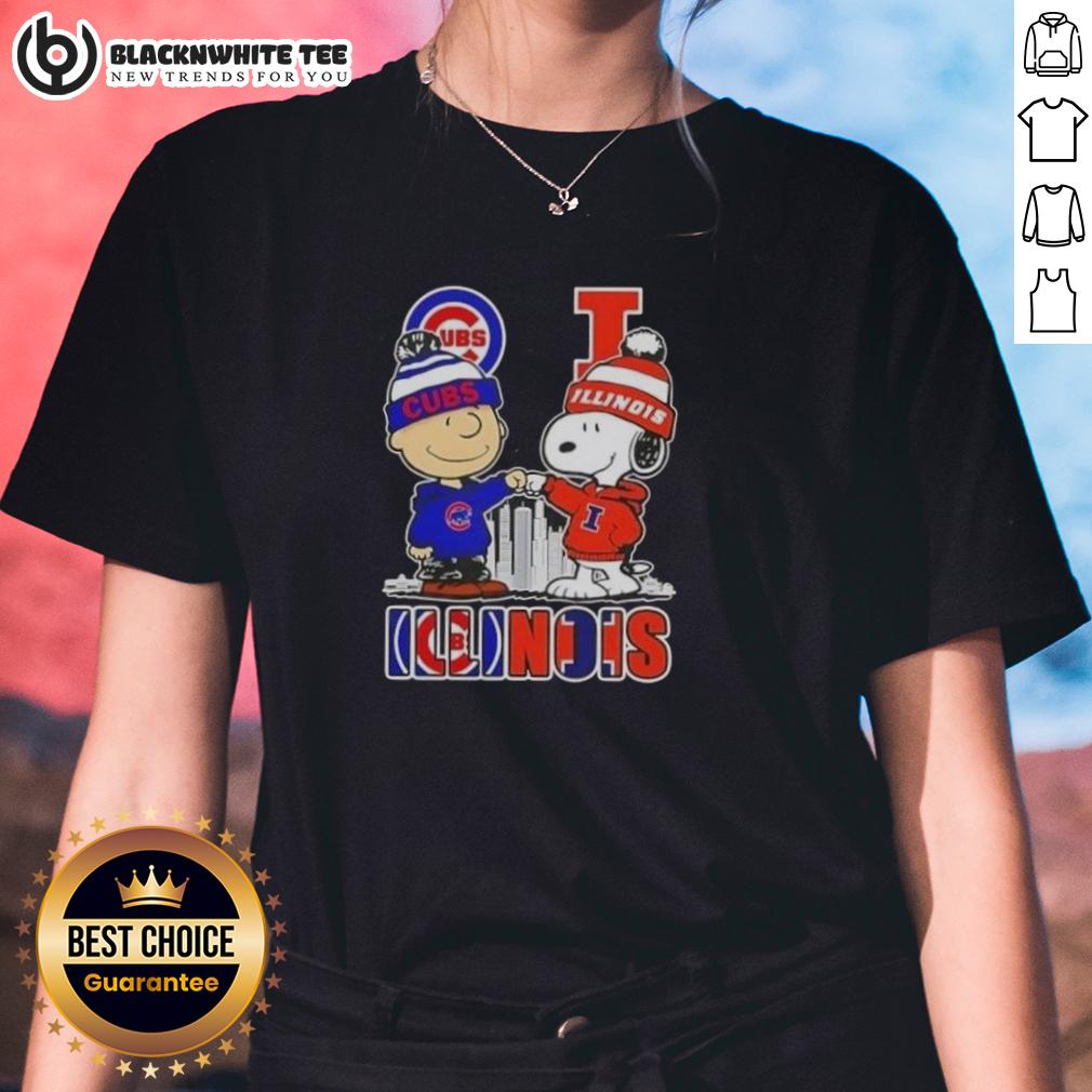 Nice Snoopy And Charlie Brown Chicago Cubs Illinois Skyline T-Shirt - Image 3