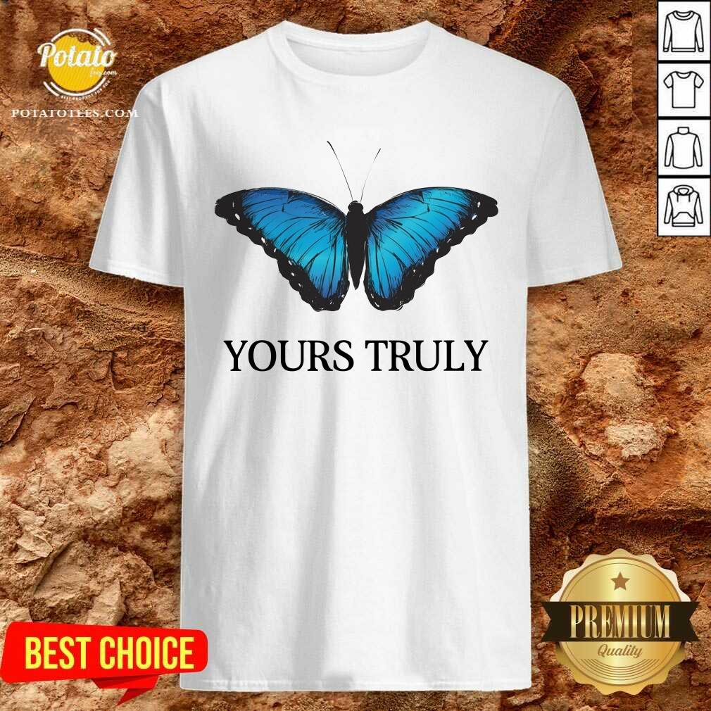 Pretty Phora Merch Yours Truly Blue Butterfly White Shirt
