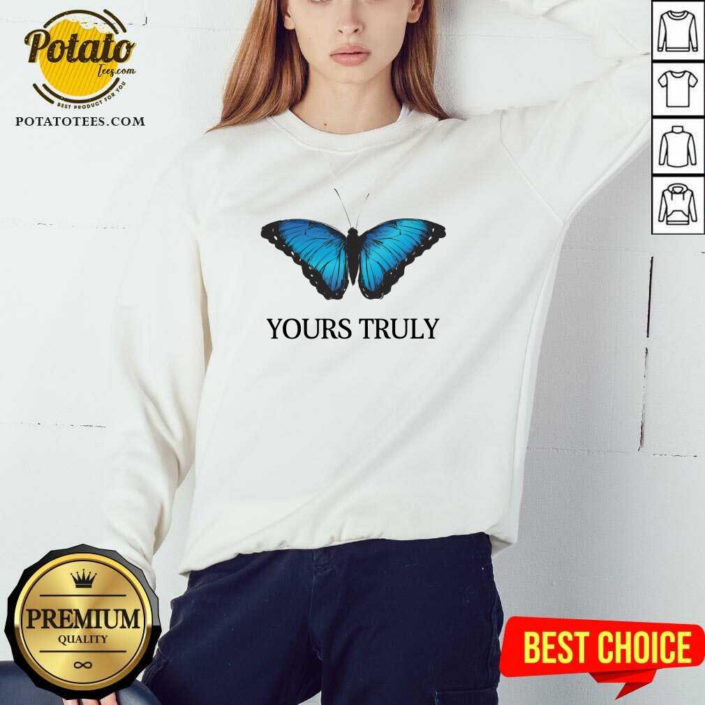 Pretty Phora Merch Yours Truly Blue Butterfly White Shirt - Image 4