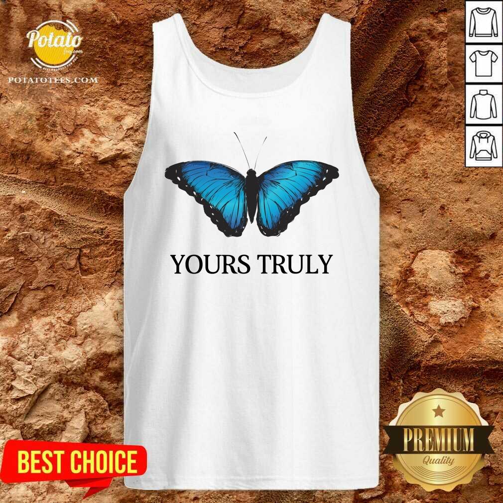 Pretty Phora Merch Yours Truly Blue Butterfly White Shirt - Image 3