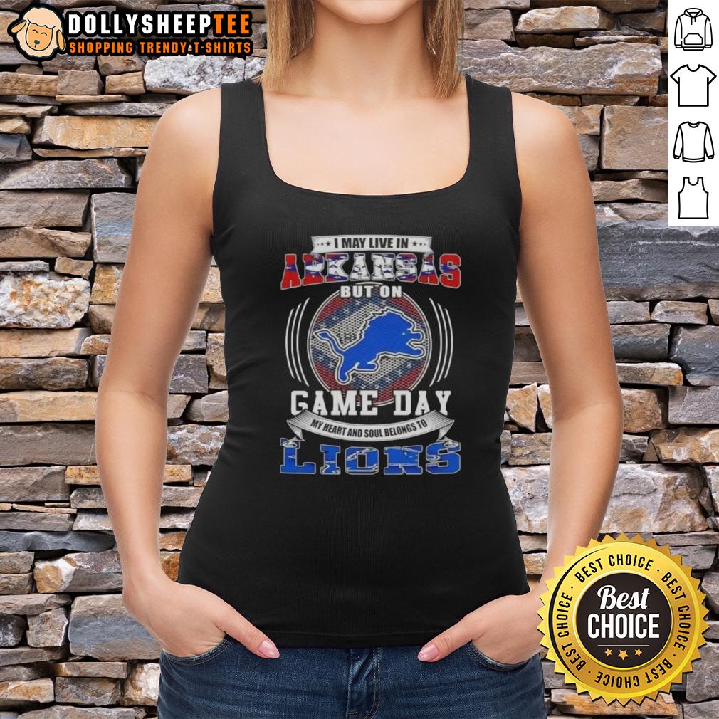 Official I May Live In Arkansas But On Game Day Detroit Lions Football T-Shirt - Image 4